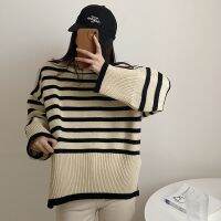 ☼ High Quality Korean Style High-neck Striped Sweater Women 39;s Autumn and Winter Casual Retro Japanese Lazy Loose Versatile Top