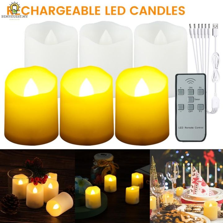6pcs-rechargeable-flameless-flicker-led-lamp-battery-operated-drips-candles-tea-light-with-remote-timer