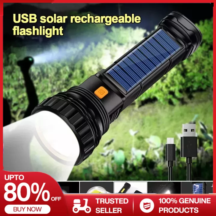 Solar lamp Flashlight High Power LED Torch USB/Solar Rechargeable Torch