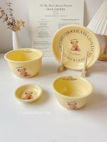 ♣ See milk super cute teddy bear howl of ceramic tableware plate rice bowls salad bowl noodle bowl of food suits one person