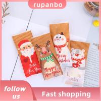 RUPANBO039392692 100pcs ของขวัญ คริสต์มาส บรรจุภัณฑ์เบเกอรี่ ซานตาคลอส ถุงขนมคริสต์มาส มนุษย์หิมะ กวาง