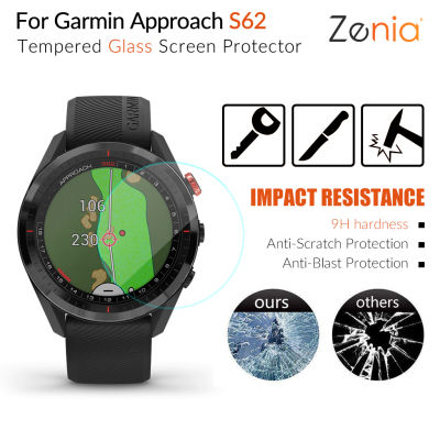 Zenia 2Pcs หน้าจอฟิล์มกันรอยสำหรับ Garmin Approach S62นาฬิกา HD 9H 2.5D กระจกนิรภัยป้องกันการระเบิดป้องกันฟิล์มป้องกันรอยขีดข่วนอุปกรณ์เสริม