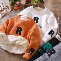 Boys Hoodies Sweatshirts Cotton Tops 2023 Scoop Warm Thicken Plus Velvet Winter Autumn Toddler Pullover Babys Kids Childrens C