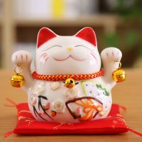 (Gold Seller) 5 Inch Maneki Neko Lucky Cat Ornament Ceramic Fortune Cat Statue Home Decorative Gift Feng Shui Beckoning Cat Piggy Bank