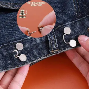 10PCS Detachable Retro Metal Buttons Snap Fastener Pants Pin for Jeans  Retractable Button Sewing-Free Buckles Fit Reduce Waist
