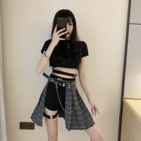 ‘；’ Female Punk Skirt Gothic Style Plaid Irregular Skirts Women Asymmetrical High Waist Pleated Mini Skirts  Skirt For Sex