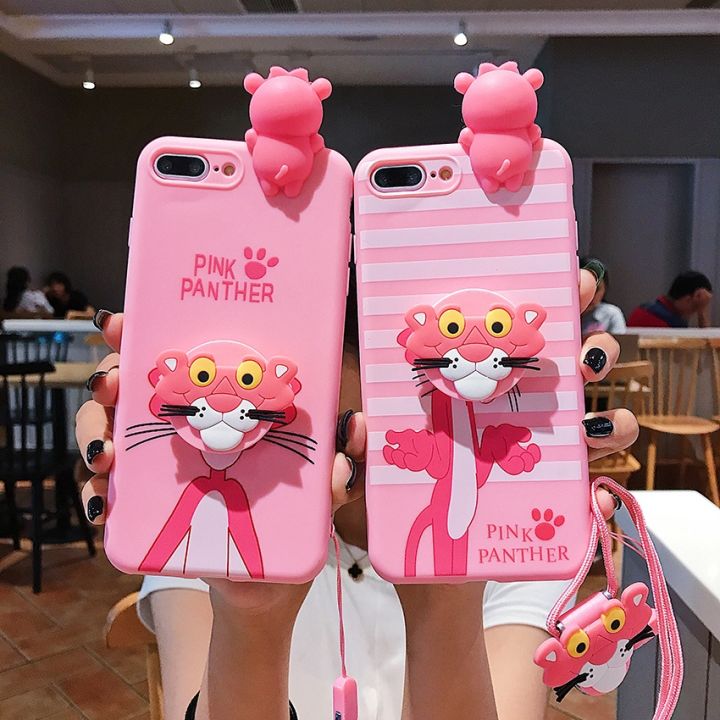 yellow-peach-flavor-ins-กรณีการ์ตูนสำหรับ-iphone-11-12-pro-xs-max-xr-6-7-8บวกเสือดำ-tpu-ยืน-h-older-สายคล้องโทรศัพท์นุ่มเชือก