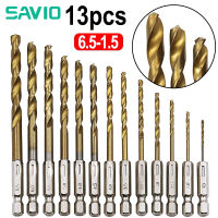 [คลังสินค้าพร้อม] SAVIO Twistเจาะคุณภาพสูง13Pcs HSSหกเหลี่ยม6.35มม.สว่านไฟฟ้าไขควงบิต1.5-6.5