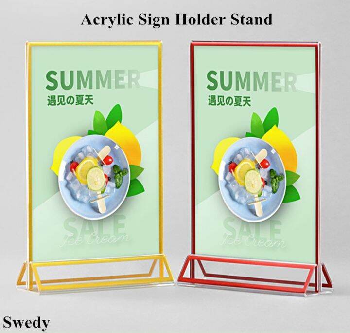 A4 Acrylic Wedding Table Number Sign Holder Stand Gold Borders Poster