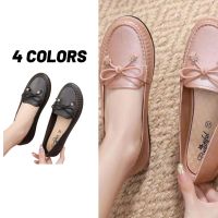 ?Sale80%?รองเท้าคัชชู ส้นหนา แต่งผูกโบว์ประดับหมุดดอกไม้ 4 สี มีเบอร์ 36-40 (35)