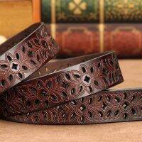 115cm Genuine PU Leather Belts for Women Second Layer Cowskin Women Belt Vintage Pin Buckle Strap Jeans Hollow Solid Style