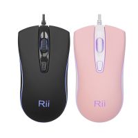 【City of Angels】 Rii เมาส์แบบมีสาย RM105เมาส์คอมพิวเตอร์ RGB Backlit2400 DPI ระดับเมาส์ USB ที่สะดวกสบายรองรับ Windows PC แล็ปท็อปเดสก์ท็อป