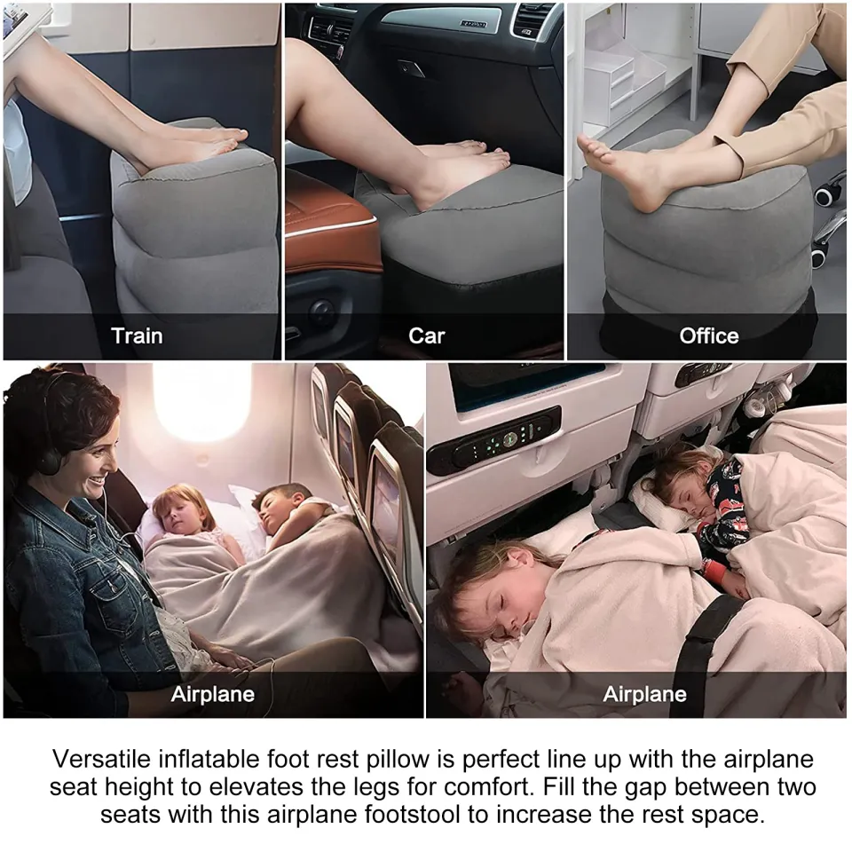 JefDiee Inflatable Travel Foot Rest Pillow, Kids Airplane Bed, Adjustable 3  Layers Height Leg Rest Pillow, Adults Travel Essentials Great for