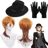 （ใหม่）อะนิเมะ Bungou สุนัขจรจัดหมวก Nakahara Chuuya เครื่องแต่งกายคอสเพลย์วิกผมสีเหลืองหมวกถุงมือถุงมือสีดำ Chuya Nakahara คอสเพลย์ของขวัญหมวก