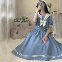 COD DSTGRTYTRUYUY Summer Japanese JK Navy collar stitching dress female student Korean versatile slim stitching medium and long A-line skirt