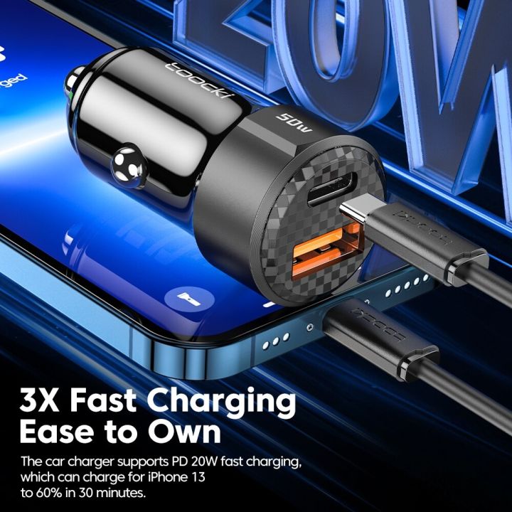toocki-50w-qc-pd-3-0-car-charger-quick-charge4-0-usb-type-c-car-fast-charging-for-iphone-12-13-huawei-samsung-xiaomi