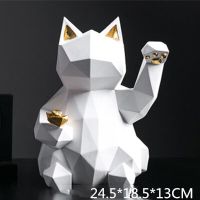 White-L Nordic Style Geometric Lucky Cat Crafts Small Ornaments Office Living Room Creative Furnishings Home Wine Cabinet Decorations