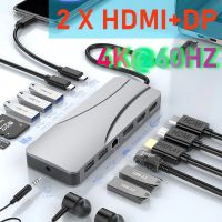 พอร์ตแสดงผล Hdmi แบบแท่นวางมือถือ Usb Type-C ฮับสายฟ้า2X สำหรับแล็ปทอปแมคบุ๊ค Dell HP เลอโนโวเอซุส Huawei Samsung Xiaomi