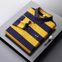 【CC】▩❡▼  Brand Business Sleeve Polo Shirts Men 2023 Striped Lapel Luxury Clothing Fashion Embroidered Mens Wear