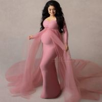 Baby Shower Long Tulle Dress Slash Neck Maternity Photography Props Tulle Maxi Gown Pregnant Woman Long Dress