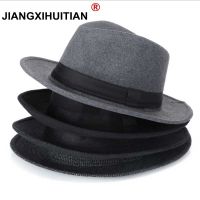 ขนสัตว์ผู้ชายสีดำ Fedora หมวกสำหรับผู้หญิงขนสัตว์ปีกกว้าง JazzChic หมวกวินเทจปานามาหมวกกันแดด