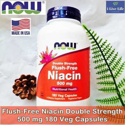ไนอะซิน วิตามินบี 3 Flush-Free Niacin Double Strength 500 mg 180 Veg Capsules - Now Foods
