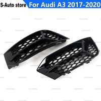 ஐ 2Pcs Honeycomb fog lamp frame hollow grille under the net For Audi A3 2017 2018 2019 2020 Car Accessories Black Bright