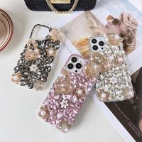 เคสเพชรมงกุฎ3D แวววาวสุดฮอตสำหรับ iPhone 14 13 11 12 Pro Max XR XS X 6 6S 8 7 Plus เคสดอกไม้พลอยเทียมน่ารักประกายเล็กๆ