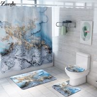 Blue Marble Print Home Decor Bath Mat and Shower Curtain Set Shower Rug Toilet Seat Cover Pedestal Rug Bathroom Car Mat