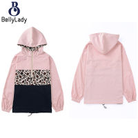 100% Polyester Hooded Sweater Women Autumn And Winter Cross-border New Color Contrast Stitching Leopard Print Half Cardigan Long-sleeved Sweater【fast】