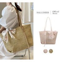 NALLCHEER Straw Braided Large Capacity Tote Bag Japanese Simple Small Fresh Braided Bag กระเป๋าสะพายไหล่เดียว