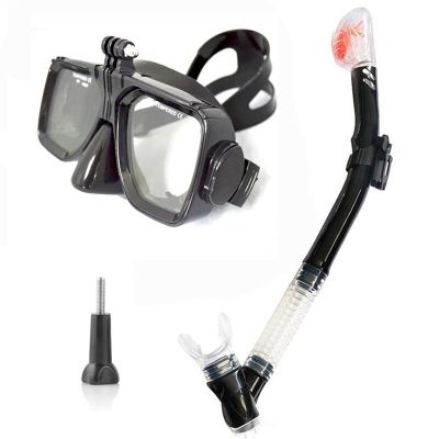 Black Diving Silicon Scuba Mask Set With Dry Snorkel Window Tempered Glass For Gopro Hero8 7 6 Sj6000 Camera Accessories