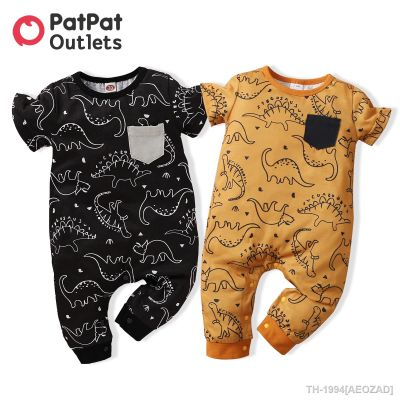 ∋✙ Patpat bebê menino roupas recém-nascidos macacão de manga curta preto com dinossauro primavera coisas para o verão