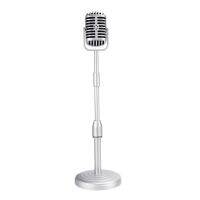 Vintage Desktop Microphone Prop Model with Adjustable Height, Classic Retro Style Microphone Stand Fake Mic Prop