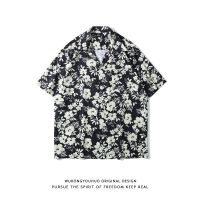 Summer retro small floral printed short-sleeved shirt mens trendy brand street loose casual thin shirt 【BYUE】