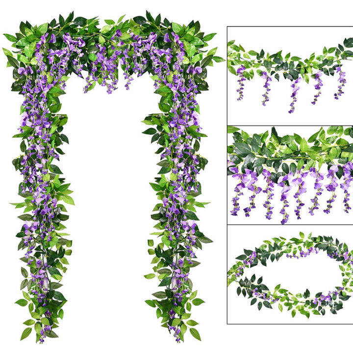 Wisteria Artificial Flower Vine Ivy Leaf Wall Garland Rattan String