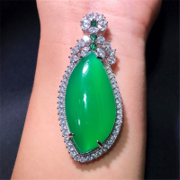 Natural Agate Inlaid Green Chalcedony Pendant Simple Joker Necklace Pendant for Women