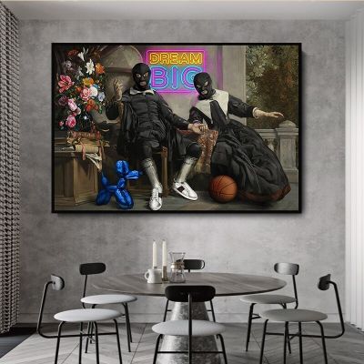 Modern Graffiti Canvas Art Print - Basketball Dream Masked Bonnie &amp; Clyde Family Poster For Bedroom Decor