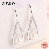 ZDADAN 925 Sterling Silver Drop Shaped Pearl Zircon Dangle Earring For Women Charm Engagement Jewelry Party Gift