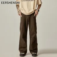 EERSHENSHI กางเกงคาร์โก้ขาตรงทรงหลวมของผู้ชายกางเกงผ้ากางเกง Cargo หลายกระเป๋าถนนสูง