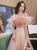 ชุด Evening Dress off-Shoulder Elegant Long Banquet Host Dress H278 ชุด แต่งงาน