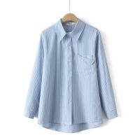 【มีไซส์ใหญ่】Plus Size Womens Long Sleeved Striped Blouses Ladies Oversized A-line Button Up Spring Summer Tops