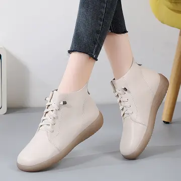 Ankle Boots Fashion Lady Lace Up Shoe Soft Leather Platform Shoe