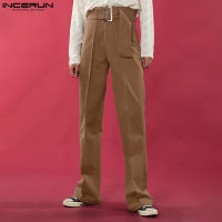 INCERUN เข็มขัดกางเกงขายาวสบายๆอเนกประสงค์สำหรับผู้ชาย,กางเกงขาทรงกระบอกทึบสไตล์สตรีทแวร์ (สไตล์เกาหลี)