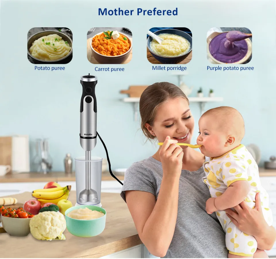BioloMix 1200W 4-in-1 Immersion Hand Stick Blender Mixer Vegetable Meat  Grinder 800ml Chopper Whisk 600ml Smoothie Cup