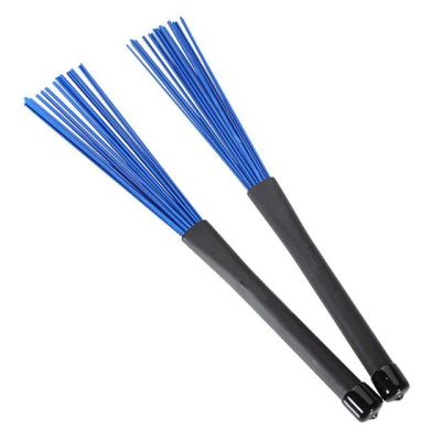 【Worth-Buy】 1คู่สีดำจับแจ๊สกลองแปรง Sticks สีฟ้าไนล่อน32เซนติเมตร