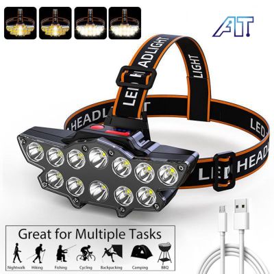 Super Bright 12 LED Headlight USB Rechargeable Powerful Torch Portable Waterproof Headlamp Lantern for Camping Fishing Hiking