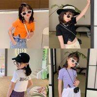 COD DDDGRYTRY Girls short-sleeved T-shirt 2021 summer new Korean style baby personalized all-match T-shirt printing all-match navel top fashion