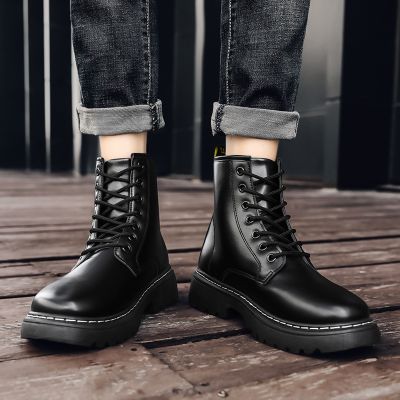 Trendy New Fashion Boots for Men British Style Mens Lace-up Martin Boots