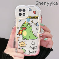 เคส Chenyyka สำหรับ OPPO เคส A15 A35 A15s 4G ลายการ์ตูนไดโนเสาร์สีเขียวน่ารักขอบเนื้อครีมเคสโทรศัพท์โปร่งใสในสต็อกเหมาะสำหรับเด็กผู้ชายและเด็กผู้หญิงเคสกันกระแทกเคสซิลิโคนอ่อนชัดเจน